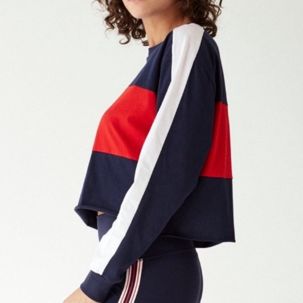 Aritzia TNA colour block cropped long sleeve tee